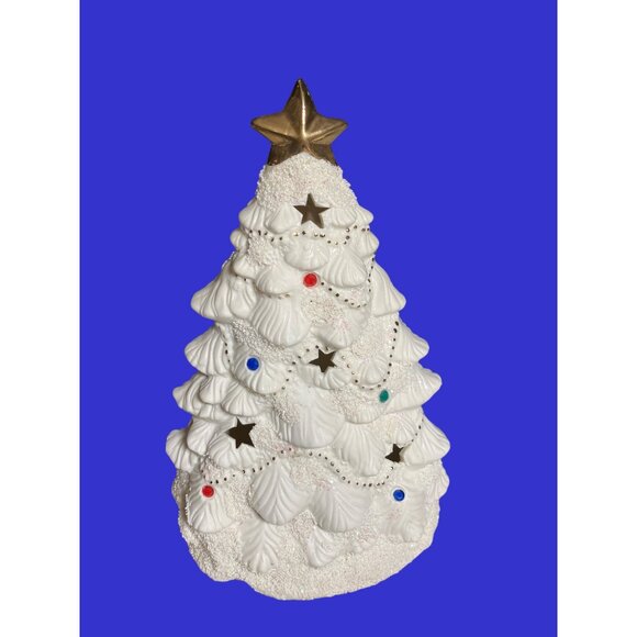Ceramic Light-Up Christmas Tree With Decorations And Gold Colored Accents - Picture 5 of 10